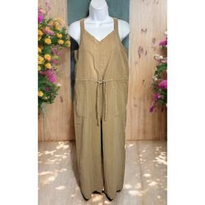 Old Navy Tan Pant Overalls Sz XS Oversized Waisted Wide Leg Cottagecore Pockets